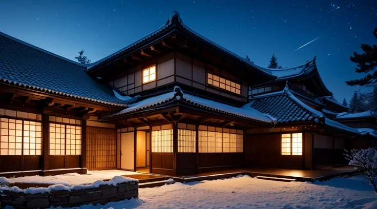 8k, meilleure qualité, Ultra haute résolution, wallpaper, japan, house, traditionnal, night,