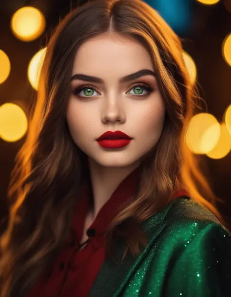 Instagram profile photo Masterpiece photography of a beautiful 19 year old girl, green shiny eyes, big eyeashes red big lips highly detailed face and skin; trending at artstation sharp focus bright studio lighting epicrealistic 8k wide angle shallow depth ...