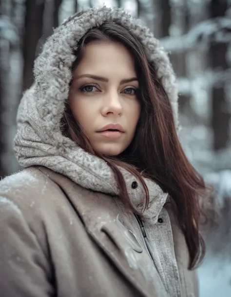 ((nthlemmnlmssdr woman)), winter forest, natural skin texture, 24mm, 4k textures, soft cinematic light, adobe lightroom, photola...