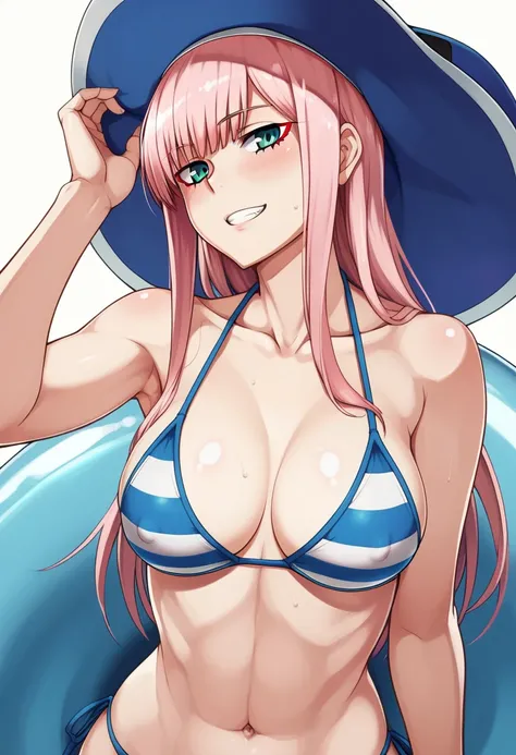 ((Best high quality:1.2)), (8k), extremely detailed, ((High detail:1.2)), Solo, ((Go Youn-jung)), zero_two_(darling_in_the_franxx), 18 years old female, ((medium round breasts:1.34)), ((hot perfect sexy hourglass body)), (bikini), 