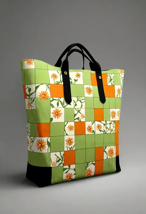 （Canvas Tote Bag Design：1.37），lattice，line，Simplicity，modern，upscale，cute，Color blocking，Flowers，Taiping Life Insurance Logo,Orange，Light green，illustration，Animation，Pixar，