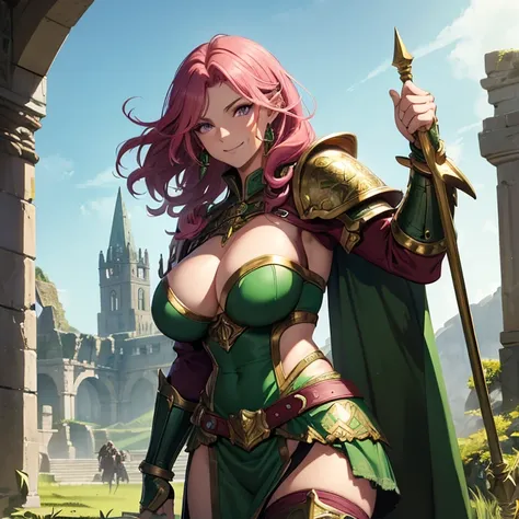 (absurdres, high fantasy artwork, best high quality image, carefuly detailed, very detailed features and textures) full body view solo character
60 years old barbarian woman milf, long curly red hair, purple eyes, medium big breasts, (full body armed with ...