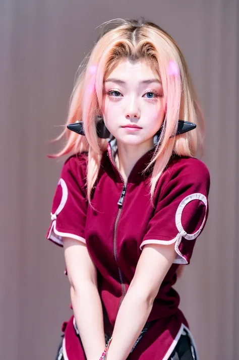 arafed woman with pink hair and a pink top posing for a picture, haruno sakura, sakura haruno, anime girl cosplay, anime cosplay, sakura haruno in slug sage mode, professional cosplay, full-cosplay, anime girl in real life, with pink hair, cosplay, ayaka c...