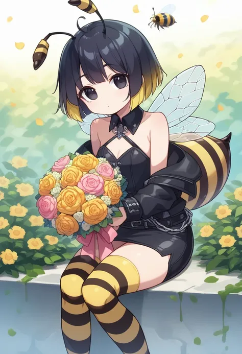 score_9, score_7_up, score_6_up, 1girl, source_cartoon, source_anime,breathtalking Scenery,watercolor,smooth soft skin, natural skin,anime screencap,mjm,rating_questionable,
BREAK 
1girl,(hornet girl:1.3), bee girl,(little female child:1.3), (loli:1.3),6 y...