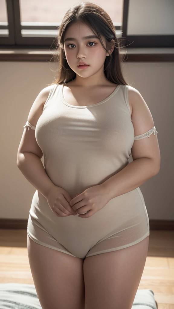 a fat 10 year old girl with extremely thick thighs, fat hands, full body, at school, beautiful detailed eyes, beautiful detailed lips, extremely detailed eyes and face, long eyelashes, cinematic lighting, muted colors, realistic, photorealistic, 8k, high q...