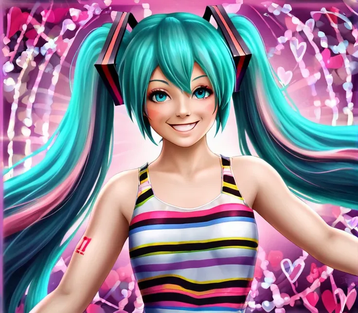 hatsune miku, colorful mexican dress, half body, smiling, detailed face, beautiful eyes, , dynamic pose,,  digital art, by pluma...