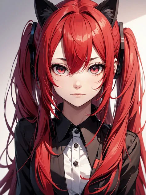 hatsune miku,  red hair, black eyes, yandere, crazy, insane  cat ears