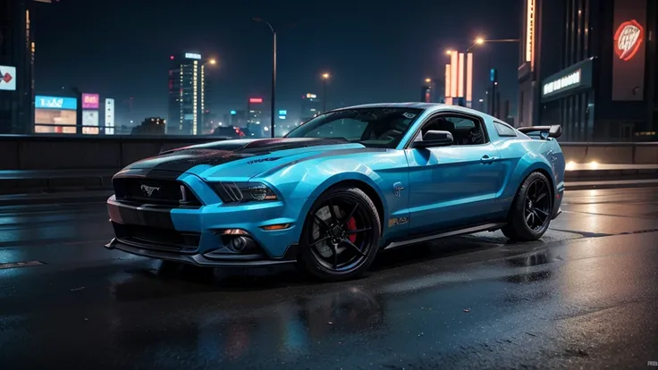 a cyberpunk car, ford mustang, a city of the future, cyberpunk city, Nikon, Canon, panorama, first-person view, 16k, 8k, highres, best quality, award winning, high quality, high details, super detail, masterpiece