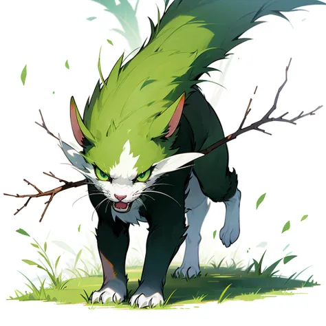 (Random evolusion animal), big Evolusion, mixed with grass, mixed with twigs, white skins, (green eyes), Grassroots, no background
