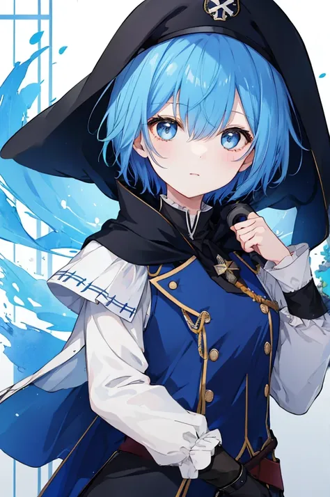 Girl、Blue hair short、Black cloak、German Officer Uniform