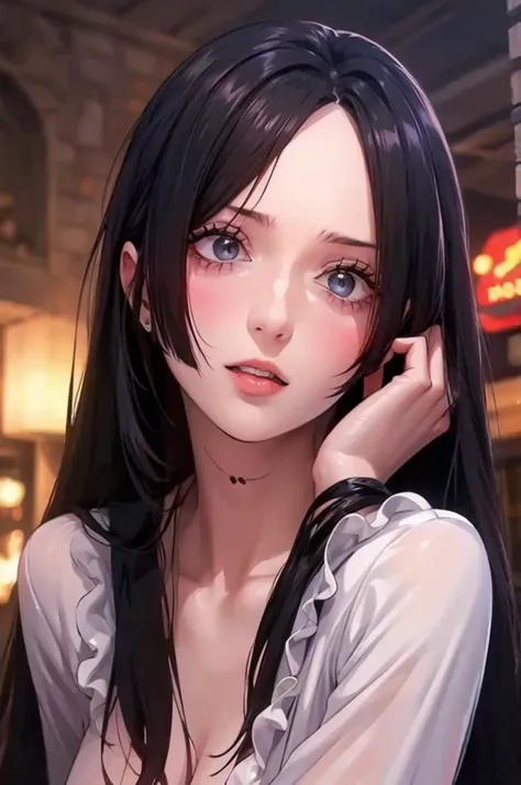 beautiful girl with realistic black eyes, pale skin, mid-length black hair, perfect face, perfect eyes, wearing coat, highly detailed, comprehensive cinematic, digital painting, 8k, cinematic lighting, best quality, highres, detailed work, post-processing,...