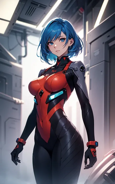 (((Adult Woman))), ((Best Quality)), ((masutepiece)), (Detailed: 1.4), (Absurd), Genesis evangelion neon style clothing, 2-piece clothing, bobhair, arm tatoo, cybernetic hands, pastel, Centered, scale to fit the dimensions, nffsw (High dynamic range),Ray t...