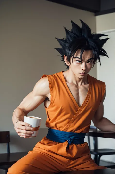 Goku drinking coffee
