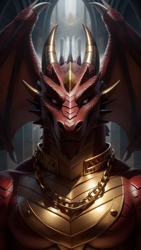 Dragon Looking at the viewer And a gold chain 