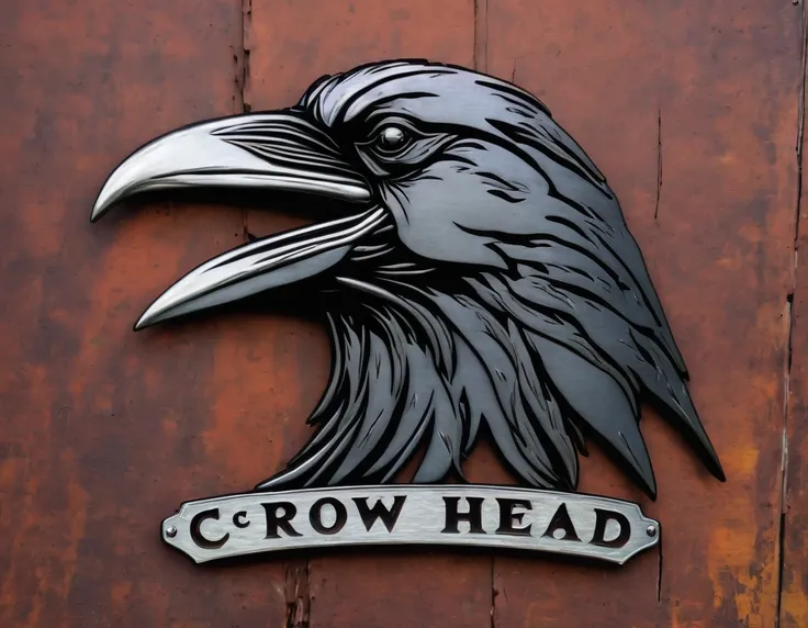 crow head logo, metal