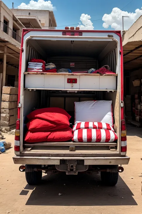 Ya bada dost truck with red and white and some household things are packed