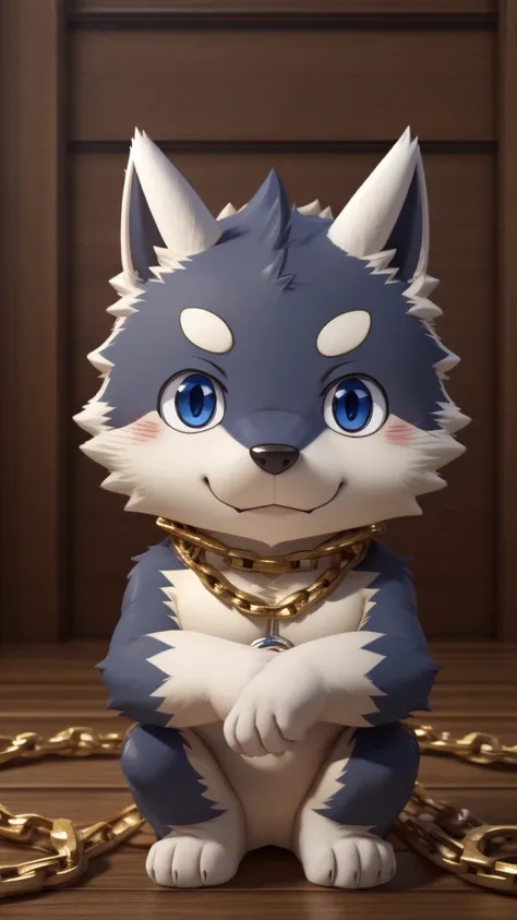 kuugo jr looking at the viewer and a gold chain (chibi)