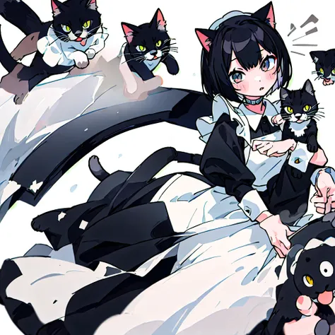 masterpiece、Highest quality、One Girl、Black Hair、Cat ear、Bob Hair、Maid clothes、