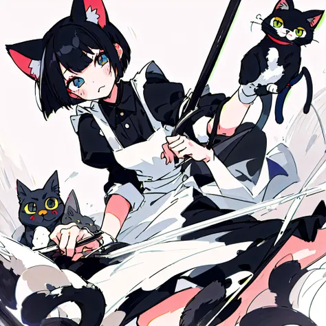 masterpiece、Highest quality、One Girl、Black Hair、Cat ear、Bob Hair、Maid clothes、