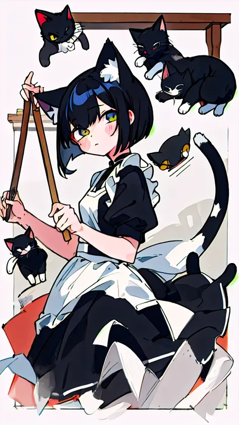 masterpiece、Highest quality、One Girl、Black Hair、Cat ear、Bob Hair、Maid clothes、