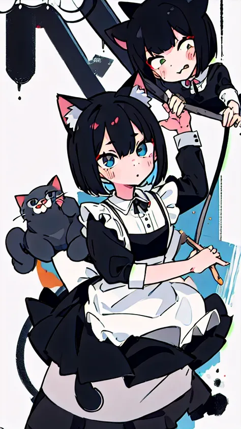 masterpiece、Highest quality、One Girl、Black Hair、Cat ear、Bob Hair、Maid clothes、