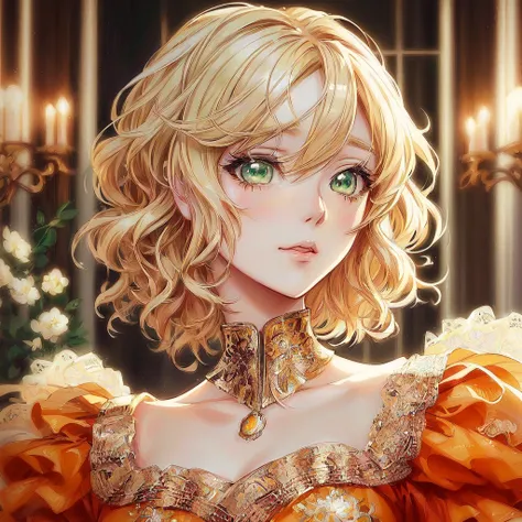 anime girl with blonde hair and green eyes in a fancy dress, detailed anime digital art, detailed portrait of anime girl, Awesome anime face portrait, no art style by bowater, cute anime portrait, anime character detailed art, anime digital illustration, a...