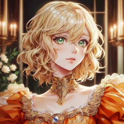 anime girl with blonde hair and green eyes in a fancy dress, detailed anime digital art, detailed portrait of anime girl, Awesome anime face portrait, no art style by bowater, cute anime portrait, anime character detailed art, anime digital illustration, a...