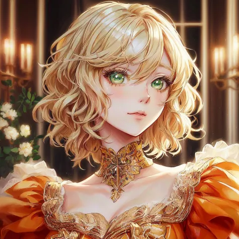 anime girl with blonde hair and green eyes in a fancy dress, detailed anime digital art, detailed portrait of anime girl, Awesome anime face portrait, no art style by bowater, cute anime portrait, anime character detailed art, anime digital illustration, a...