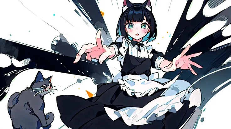 masterpiece、Highest quality、One Girl、Black Hair、Cat ear、Bob Hair、Maid clothes、Reaching out