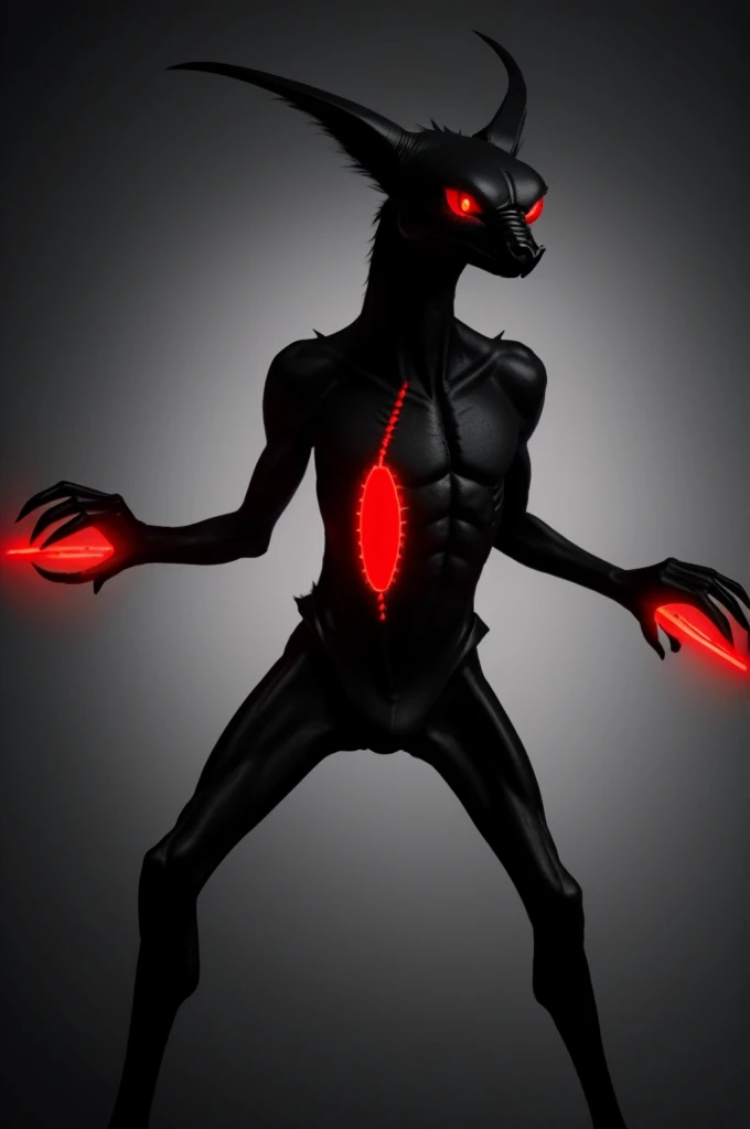 Creates a tall, thin, completely black creature with glowing red eyes.