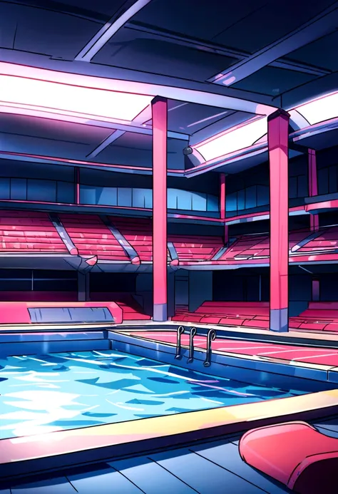 steven universe draw style. background scene, swimming pool stage, start competition point, ultra hd, 4k, high quality, without person, multicolor
