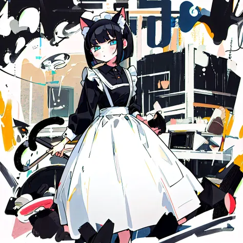 masterpiece、Highest quality、One Girl、Black Hair、Cat ear、Bob Hair、Maid clothes、