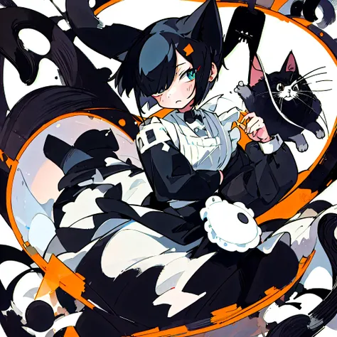 masterpiece、Highest quality、One Girl、Black Hair、Cat ear、Bob Hair、Maid clothes、Become round