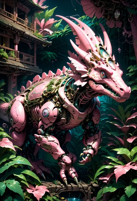 Pink Dinosaur, dynamic, best quality, masterpiece, very aesthetic, perfect composition, intricate details, ultra-detailed