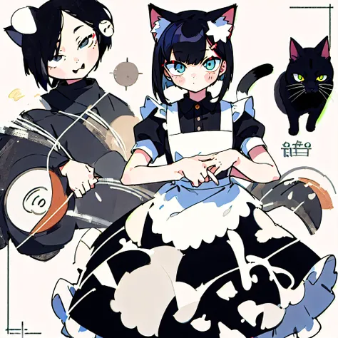 masterpiece、Highest quality、One Girl、Black Hair、Cat ear、Bob Hair、Maid clothes、Become round