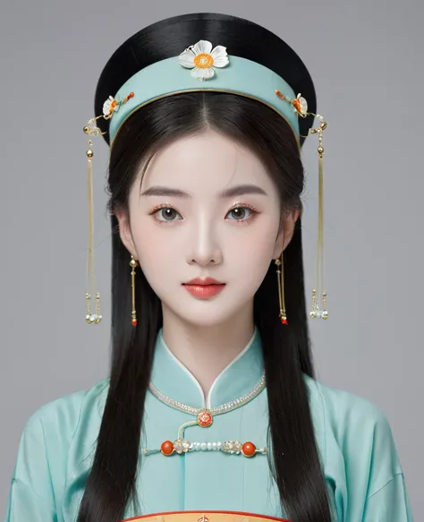 chinese classical girl portrait，symmetry，round face，bright eyes，smooth skin，chinese song dynasty official uniform,egotistical,of...