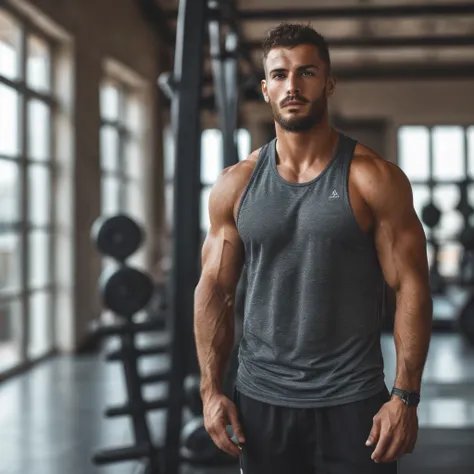 beau,masculin,israélien,homme en tenue de sport dans une salle de fitness