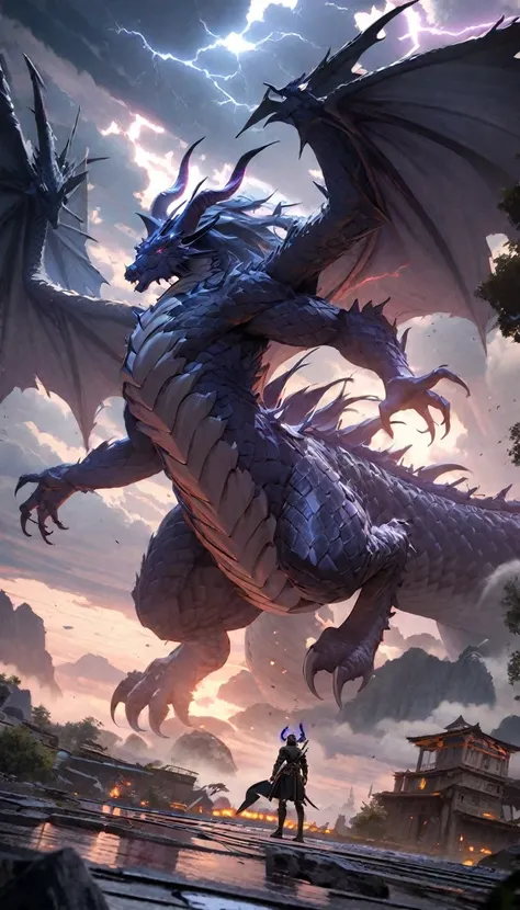  anime aestetics, anime scenery, mythical creature, a storm dragon flying close to the stormclouds, dark blue scales, violet skin, long curvy horns, electric impulses covering the body, epic scene, thunder storm, skyscape, anatomicaly correct, western drag...