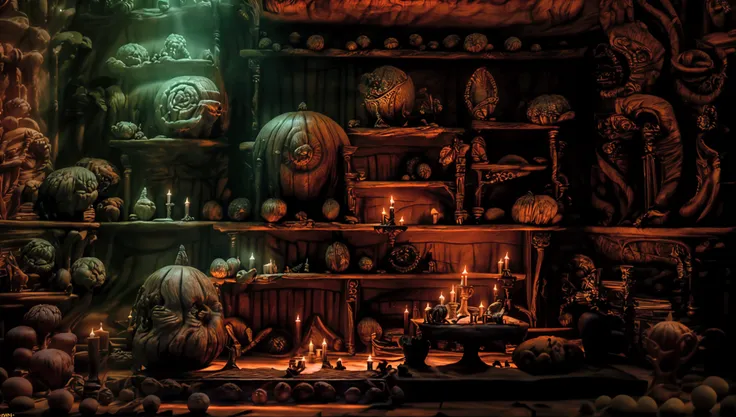 A fantasy library interior, intricate ornate bookshelves, ancient tomes, glowing magic orbs, candles, dramatic lighting, moody atmosphere, (best quality,4k,8k,highres,masterpiece:1.2),ultra-detailed,(realistic,photorealistic,photo-realistic:1.37),fantasy,c...