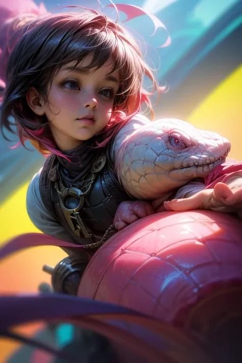 a pink dinosaur toy with a key-wind mechanism on its back, beautiful detailed eyes, beautiful detailed lips, extremely detailed eyes and face, long eyelashes, whimsical, colorful, vibrant, (best quality,4k,8k,highres,masterpiece:1.2),ultra-detailed,(realis...