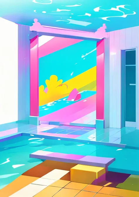 steven universe draw style. background scene, swimming pool stage, ultra hd, 4k, high quality, without person, multicolor, floor...