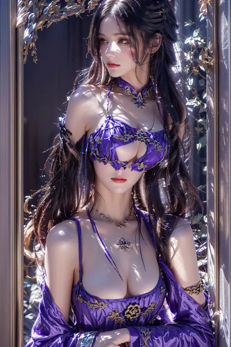 a woman in a purple dress holding a wand and a bird, beautiful celestial mage, black - haired mage, astral witch clothes, portrait of a female mage, full portrait of elementalist, dark witch character, [ tarot card ]!!!!!, female mage!, /! the sorceress, d...