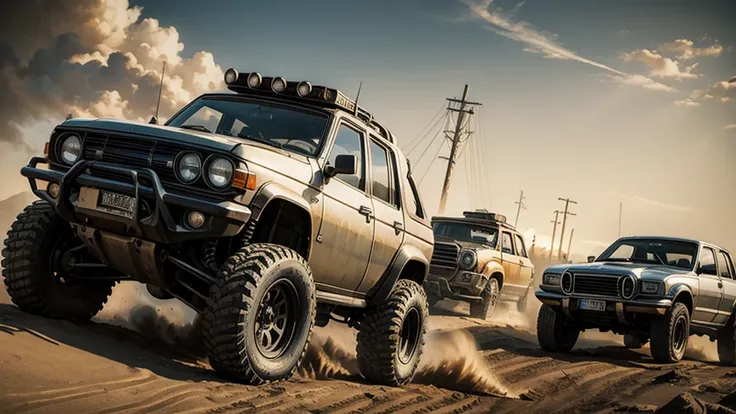 A powerful off-roader in the style of Mad Max