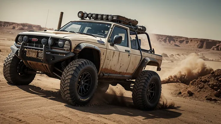 A powerful off-roader in the style of Mad Max