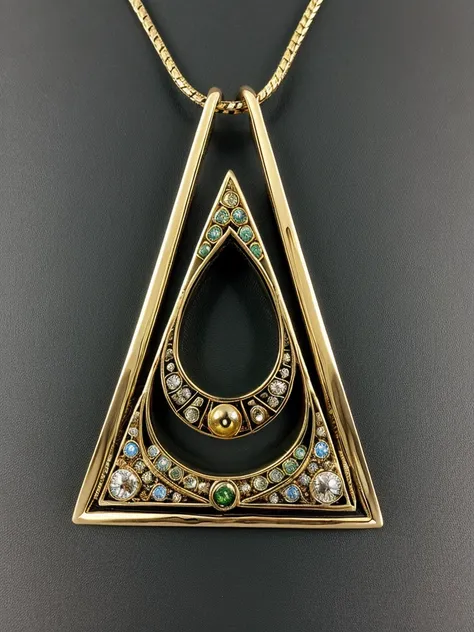 A large pyramid pendant adorned with the eye of Rah called The millennium puzzle 