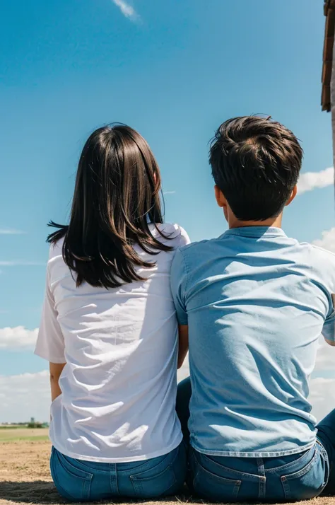 2 friends sitting on their backs looking at the sky
