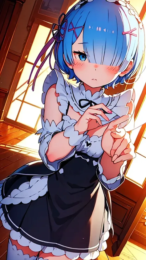 Rem Handing the viewer a love letter with her cheeks a little blushing 