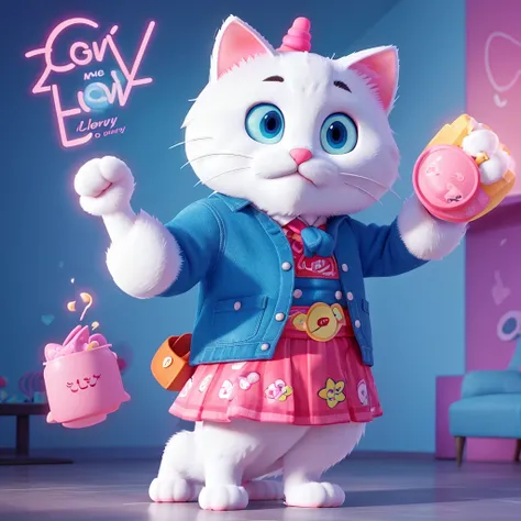 Give me an animated design for advertising with the theme “G low kitty” referring to a hello kitty party this June 27, don&#39;t forget to include the coyote from looney tunes 