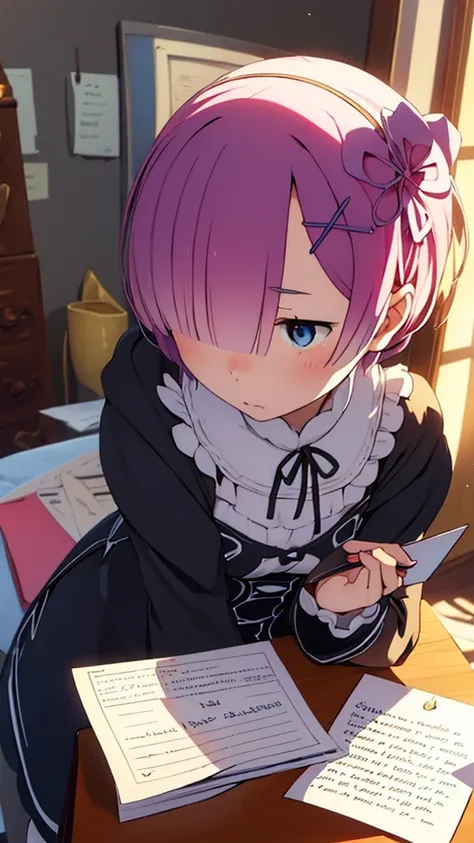 create a detailed image of rem handing a love letter to the viewer