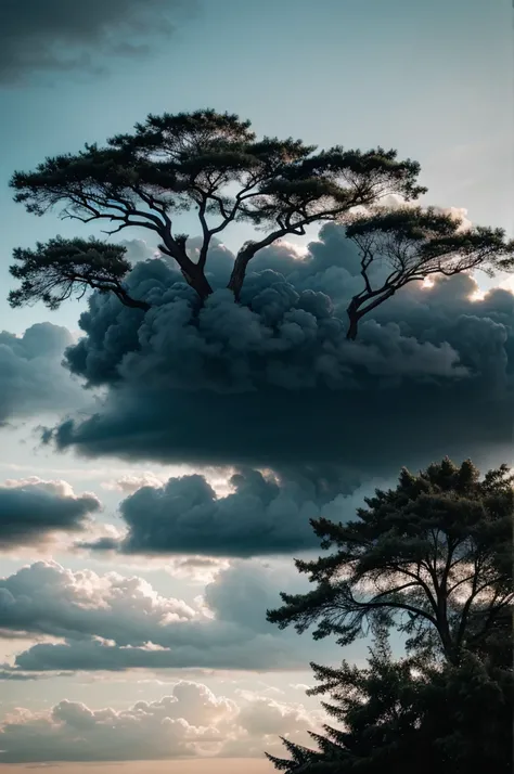 A real black cloudy day pictures with some trees and birds 